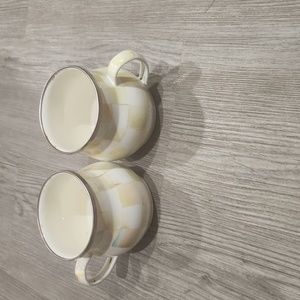 Pair of Parchment Check Mugs- Mackenzie Childs